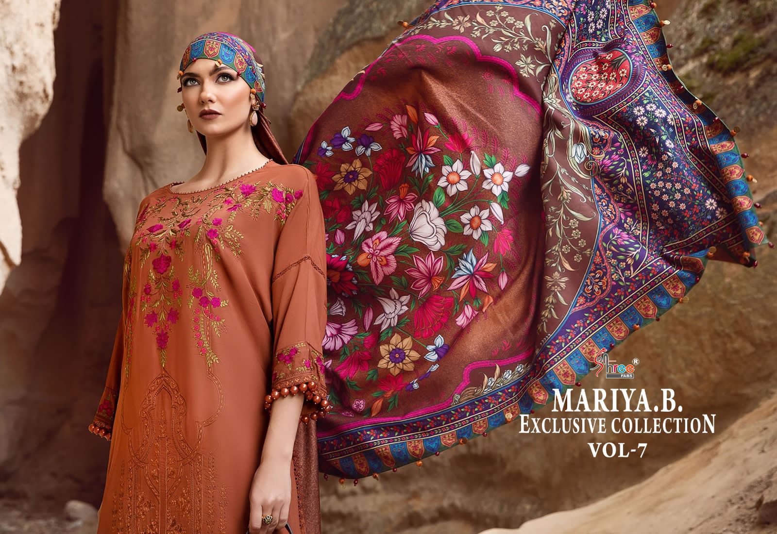 Shree fabs maria b exclusive collection vol 7 rayon with embroidery work Cotton dupatta pakistani suits online india - jilaniwholesalesuit