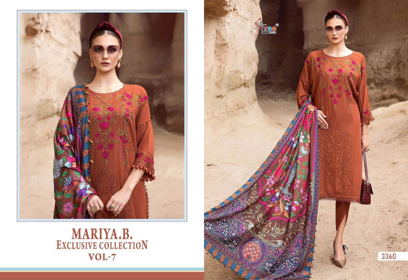 Shree fabs maria b exclusive collection vol 7 rayon with embroidery work Cotton dupatta pakistani suits online india - jilaniwholesalesuit