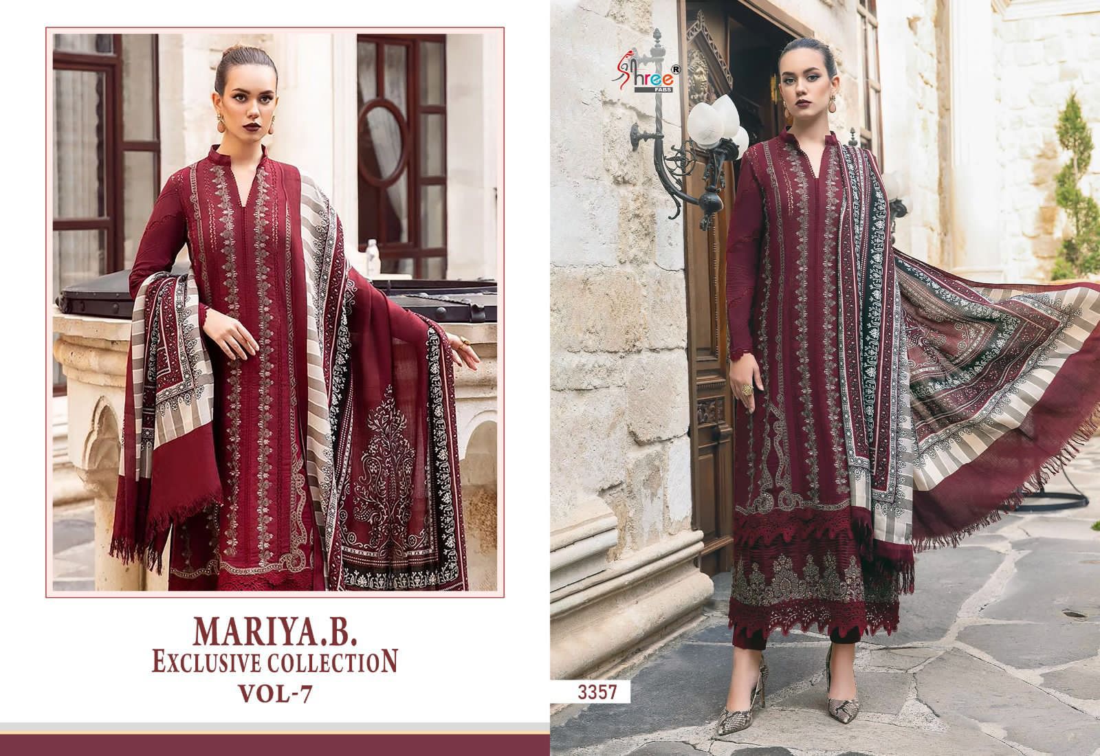 Shree fabs maria b exclusive collection vol 7 rayon with embroidery work Cotton dupatta pakistani suits online india - jilaniwholesalesuit