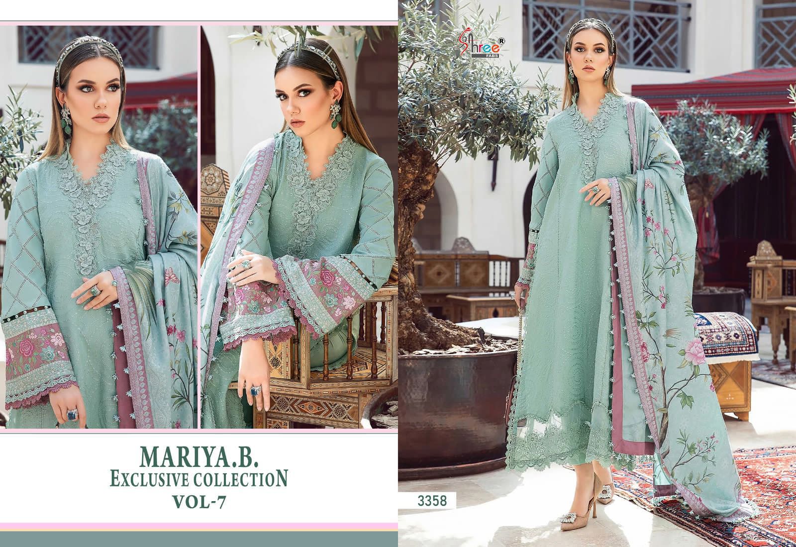 Shree fabs maria b exclusive collection vol 7 rayon with embroidery work Cotton dupatta pakistani suits online india - jilaniwholesalesuit