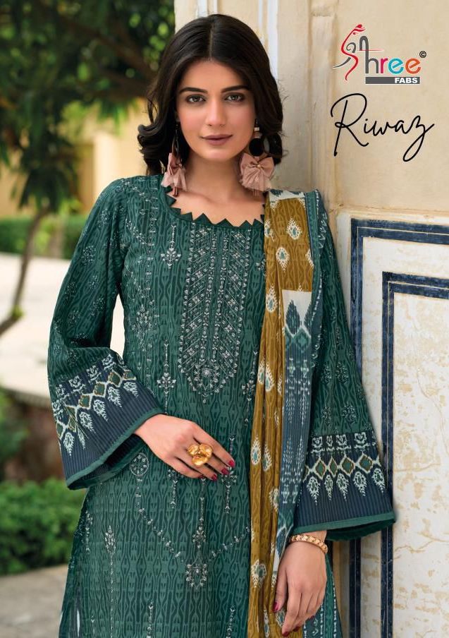 Shree Fabs Riwaz Cotton Printed With Embroidery Work Salwar Suits At Wholesale