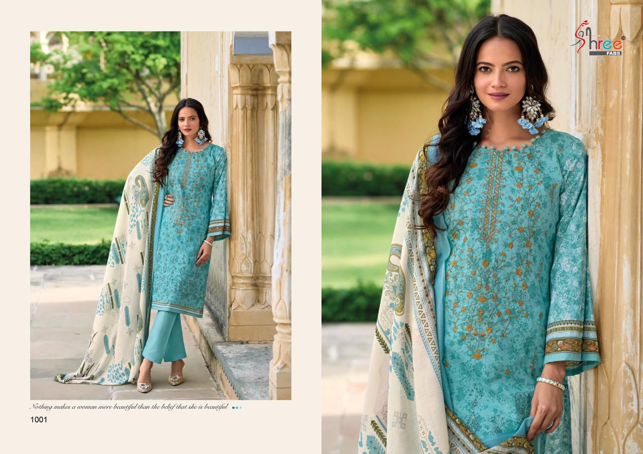 Shree Fabs Riwaz Cotton Printed With Embroidery Work Salwar Suits At Wholesale