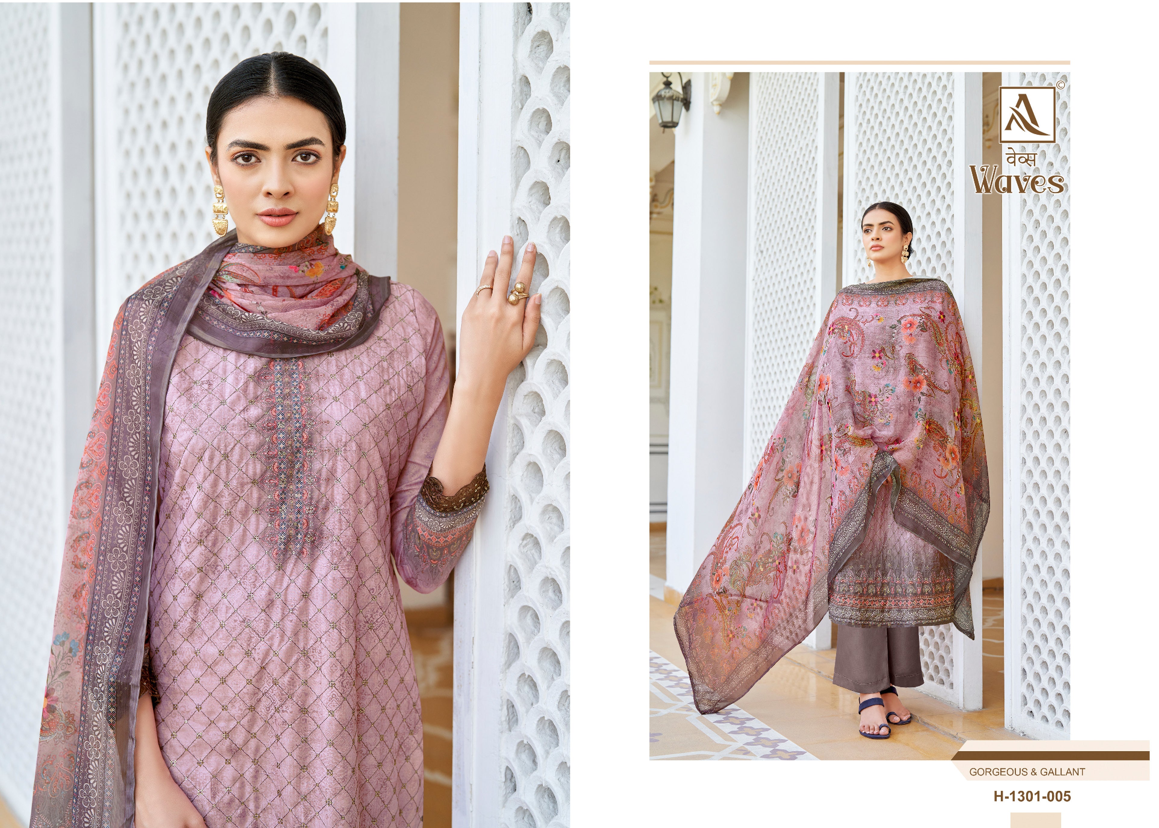 Alok Suits Waves Viscose Maslin Print with Embroidery Work Salwar Suits For Women - jilaniwholesalesuit