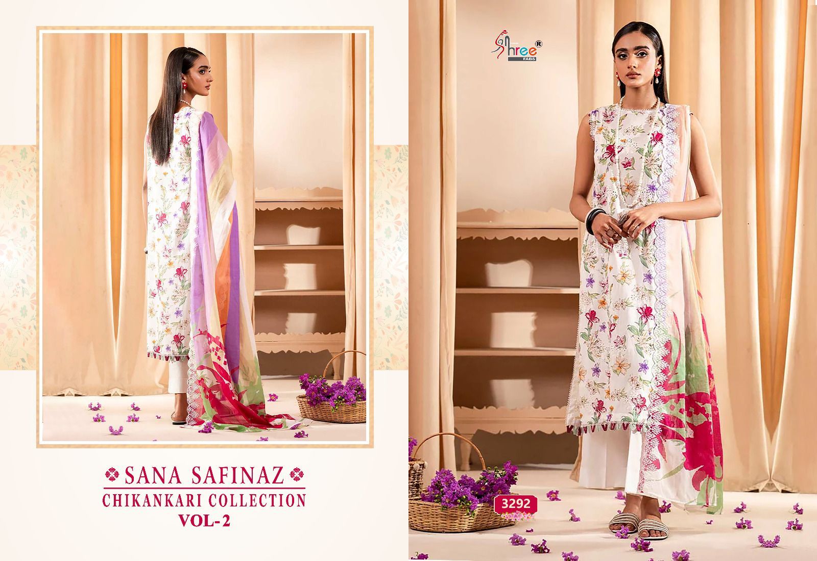 Shree fabs sana safinaz chikankari collection vol 2 cotton with embroidery work Cotton dupatta pakistani salwar suits wholesaler - jilaniwholesalesuit