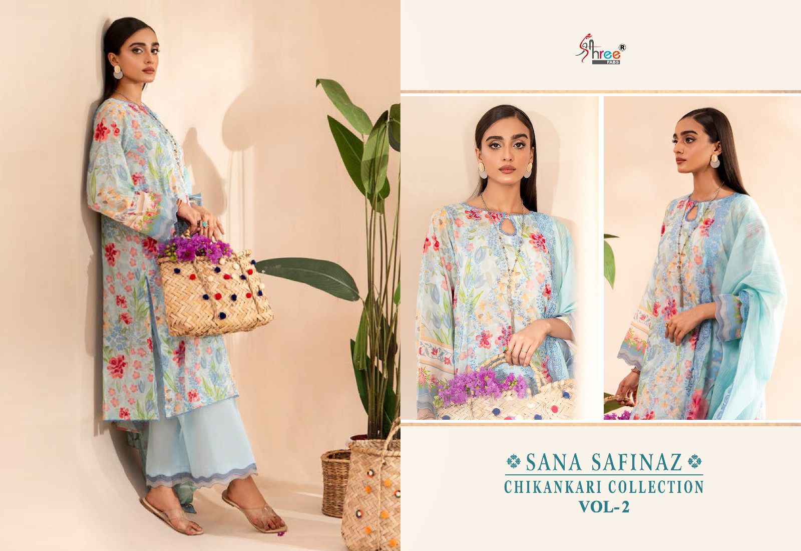 Shree Fabs Sana Safinaz Chikankari Collection Vol 2 Cotton With Embroidery Work Chiffon Dupatta Pakistani Salwar Suits Wholesaler - jilaniwholesalesuit