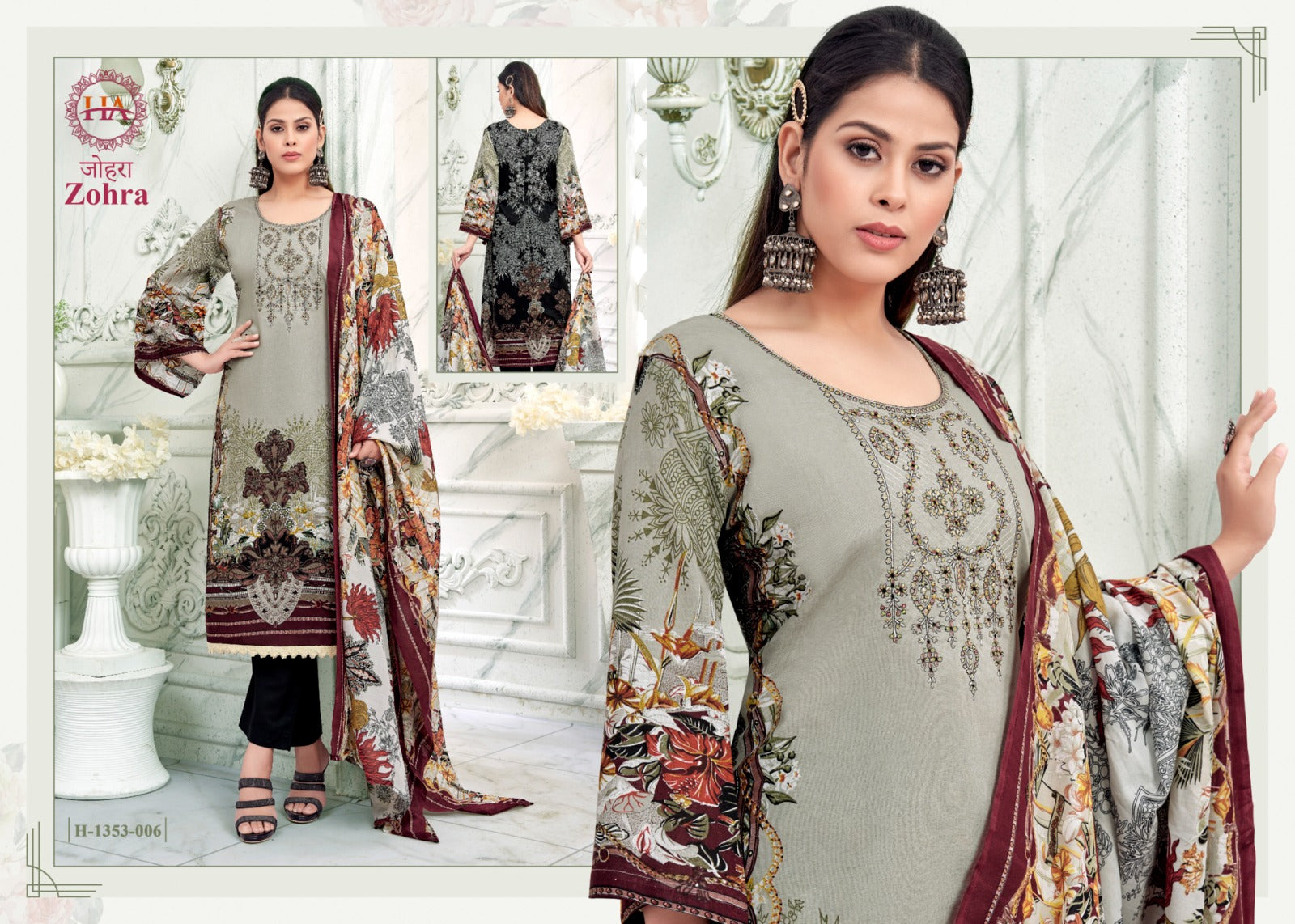 Alok Suit Harshit Fashion Hub Zohra Vol 3 Cambric Cotton Embroidery Work Pakistani Suits Wholesale Suit - jilaniwholesalesuit