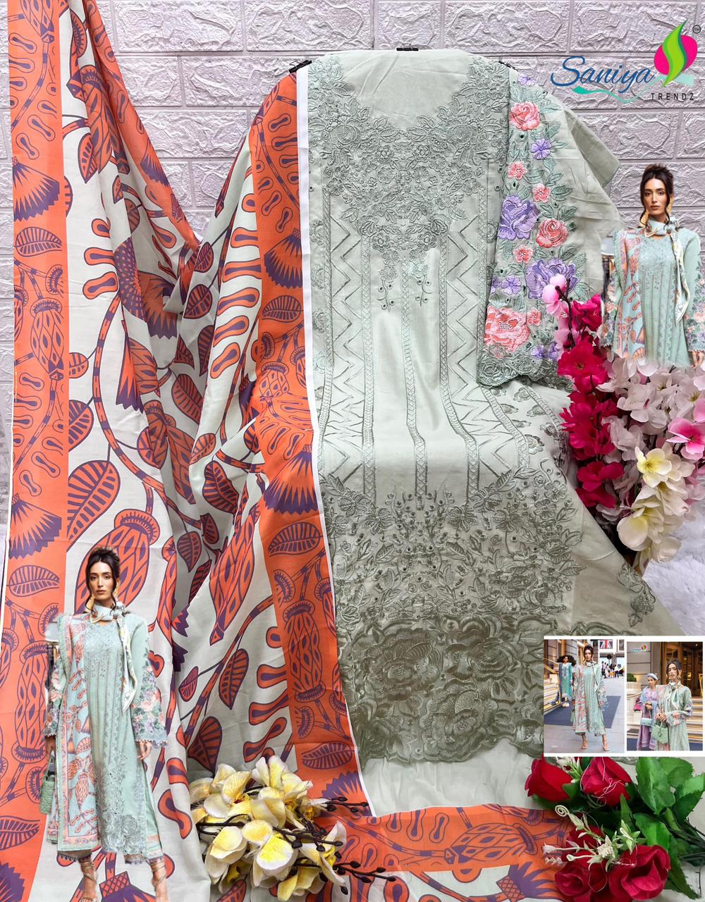 Saniya Trendz Chikankari Vol 13 Cotton With Embroidery Work Pakistani Salwar Suits Wholesale Catalog