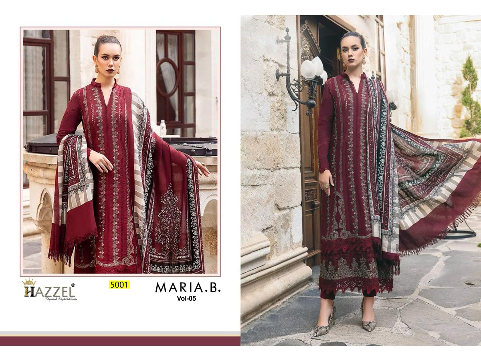 Hazeel Maria B Vol 5 Rayon With Embroidery Work Pakistani Salwar Suits For Women