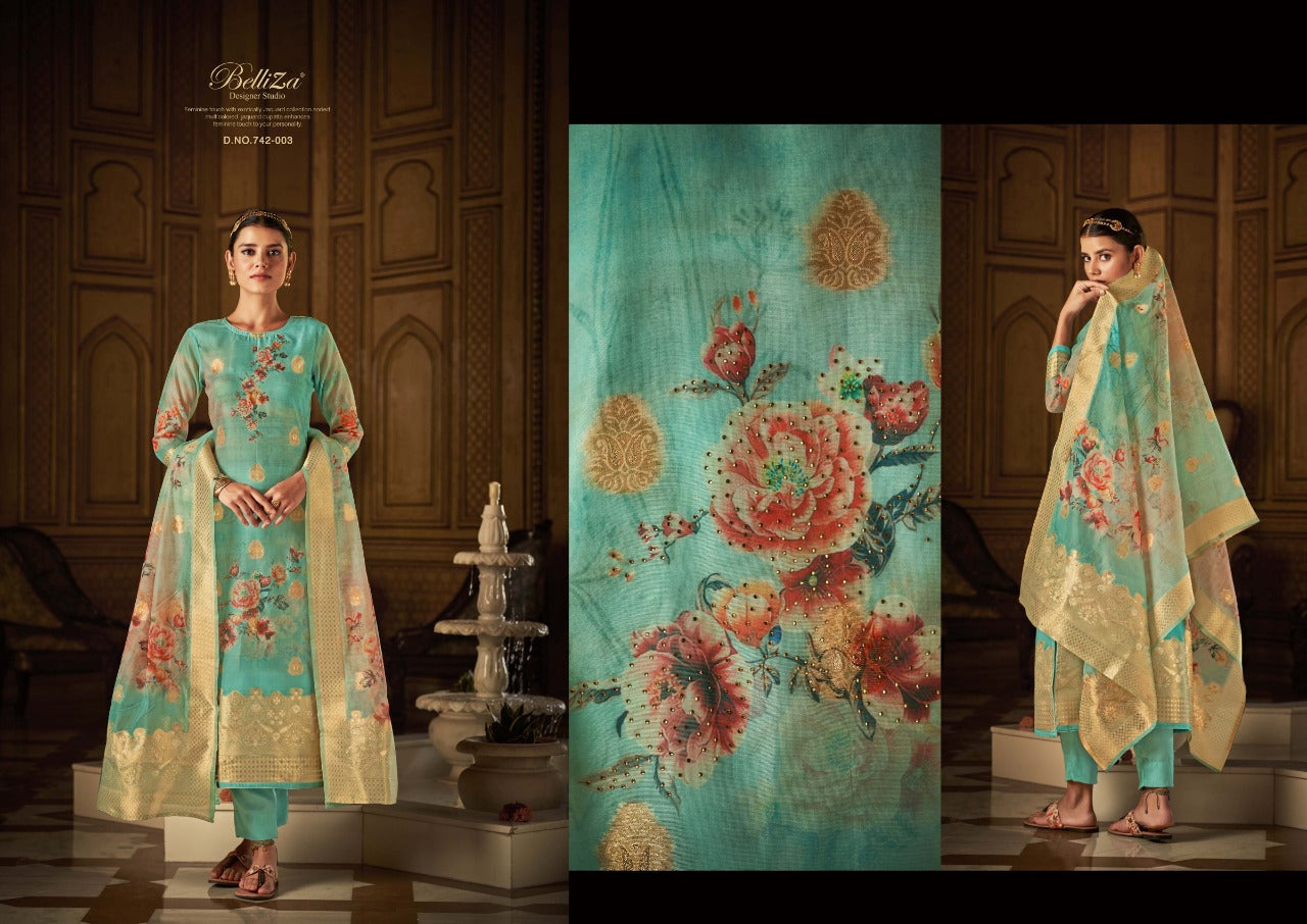 Belliza Designer Studio Amrut Organza Digital Print Salwar Suit Ethenic Dresses At Wholesale Rate