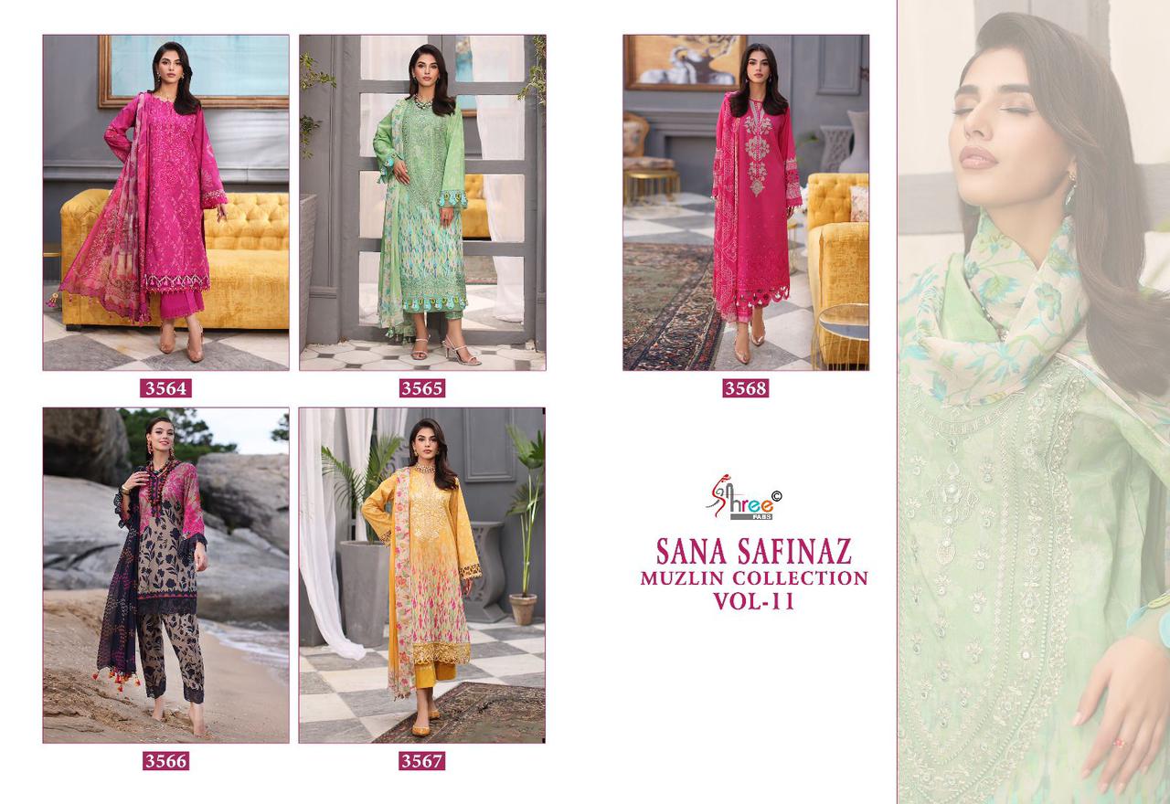 Shree Fabs Sana Safinaz Muzlin Collection Vol 11 Cotton With Embroidery Patch Work Pakistani Suits Wholesale Supplier