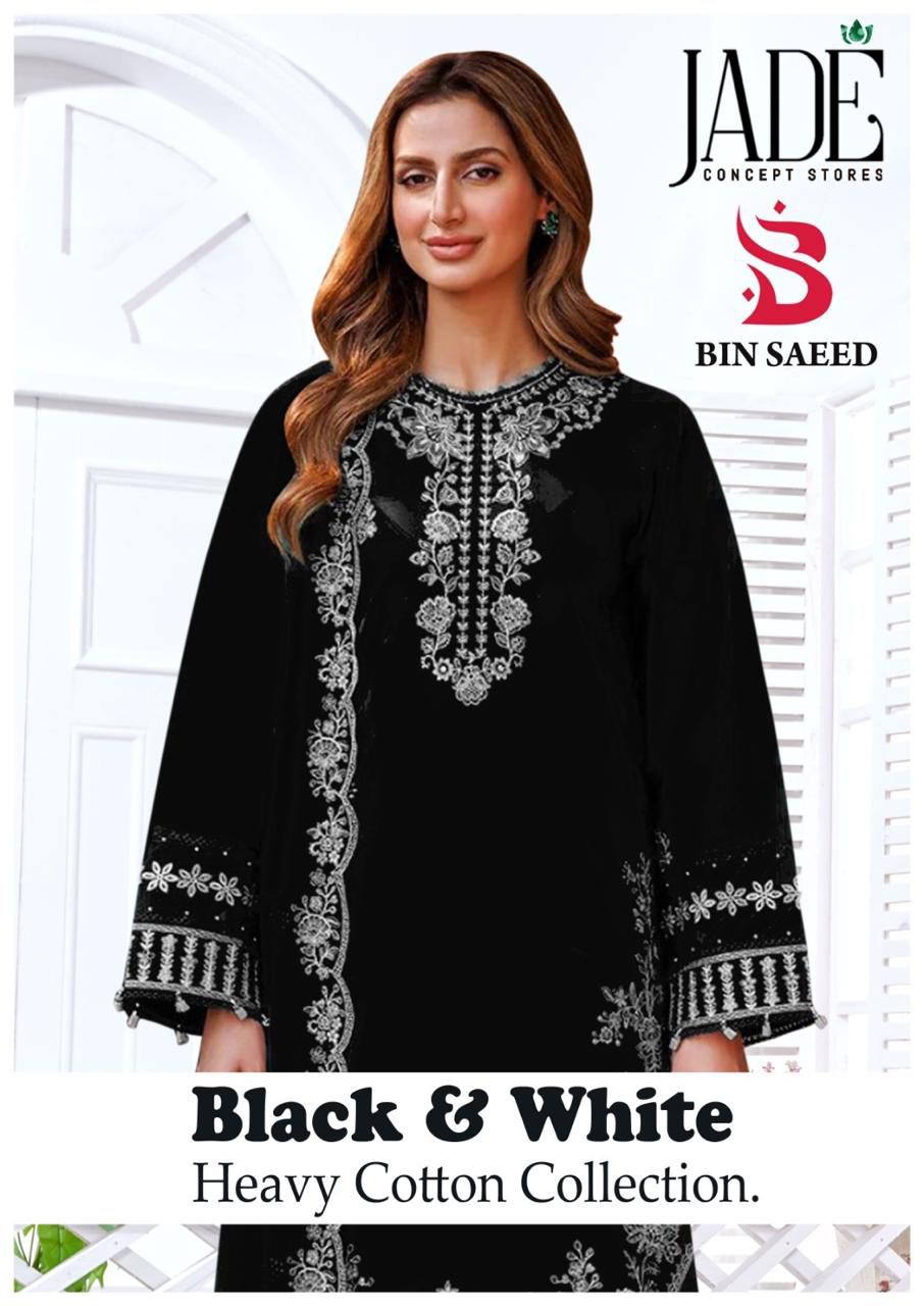 Jade Bin Saeed Black & White Cotton Printed Pakistani Dress Material At Wholesale Rate