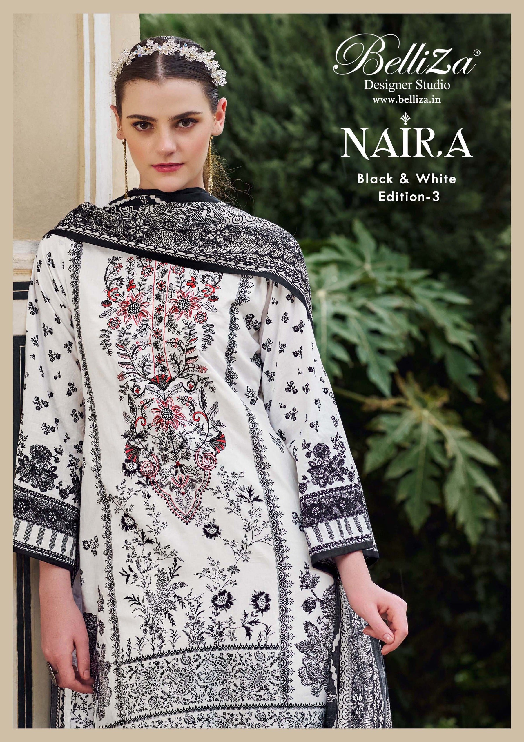 Belliza Naira Black & White Vol 3 Cotton With Work Unstitch Salwar Suit Collection