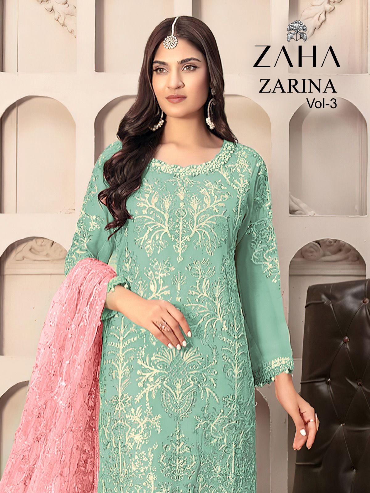 Zaha Zarina Vol 3 Georgette With Embroidery Work Salwar Suits At Wholesale Price