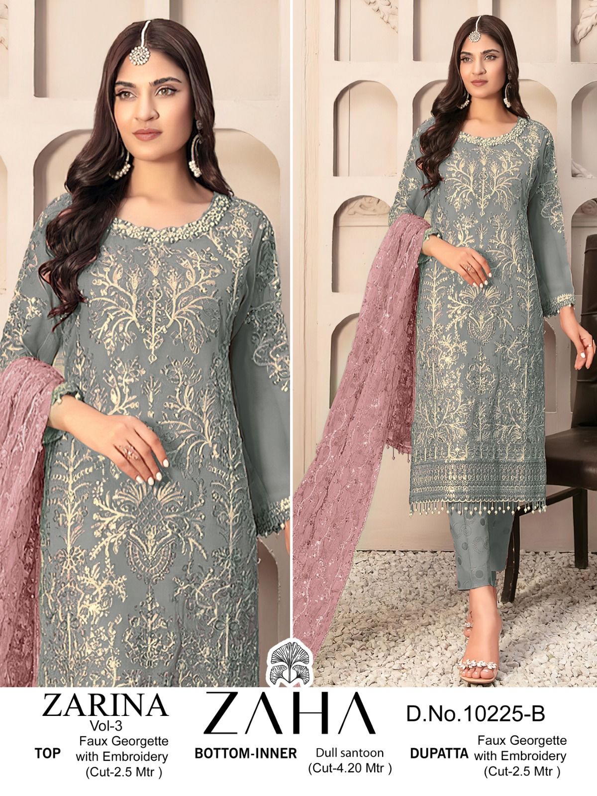 Zaha Zarina Vol 3 Georgette With Embroidery Work Salwar Suits At Wholesale Price