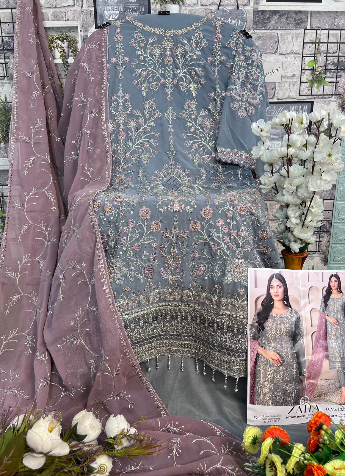 Zaha Zarina Vol 3 Georgette With Embroidery Work Salwar Suits At Wholesale Price