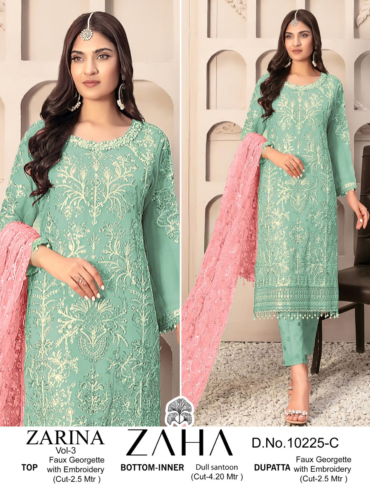 Zaha Zarina Vol 3 Georgette With Embroidery Work Salwar Suits At Wholesale Price