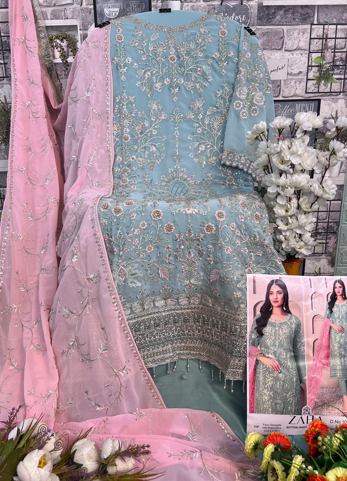 Zaha Zarina Vol 3 Georgette With Embroidery Work Salwar Suits At Wholesale Price