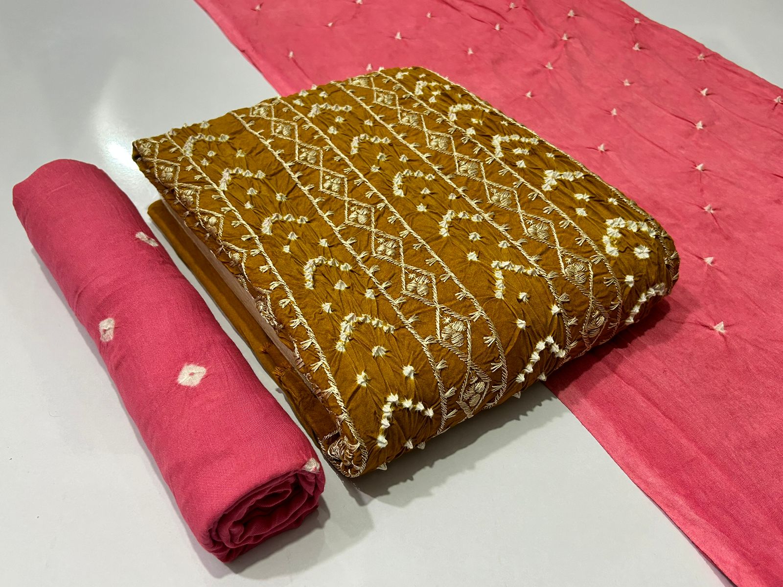 Jilani Textile Bandhani Vol 2 Rayon With Embroidery Work Bandhani Dress Material Jetpur - jilaniwholesalesuit