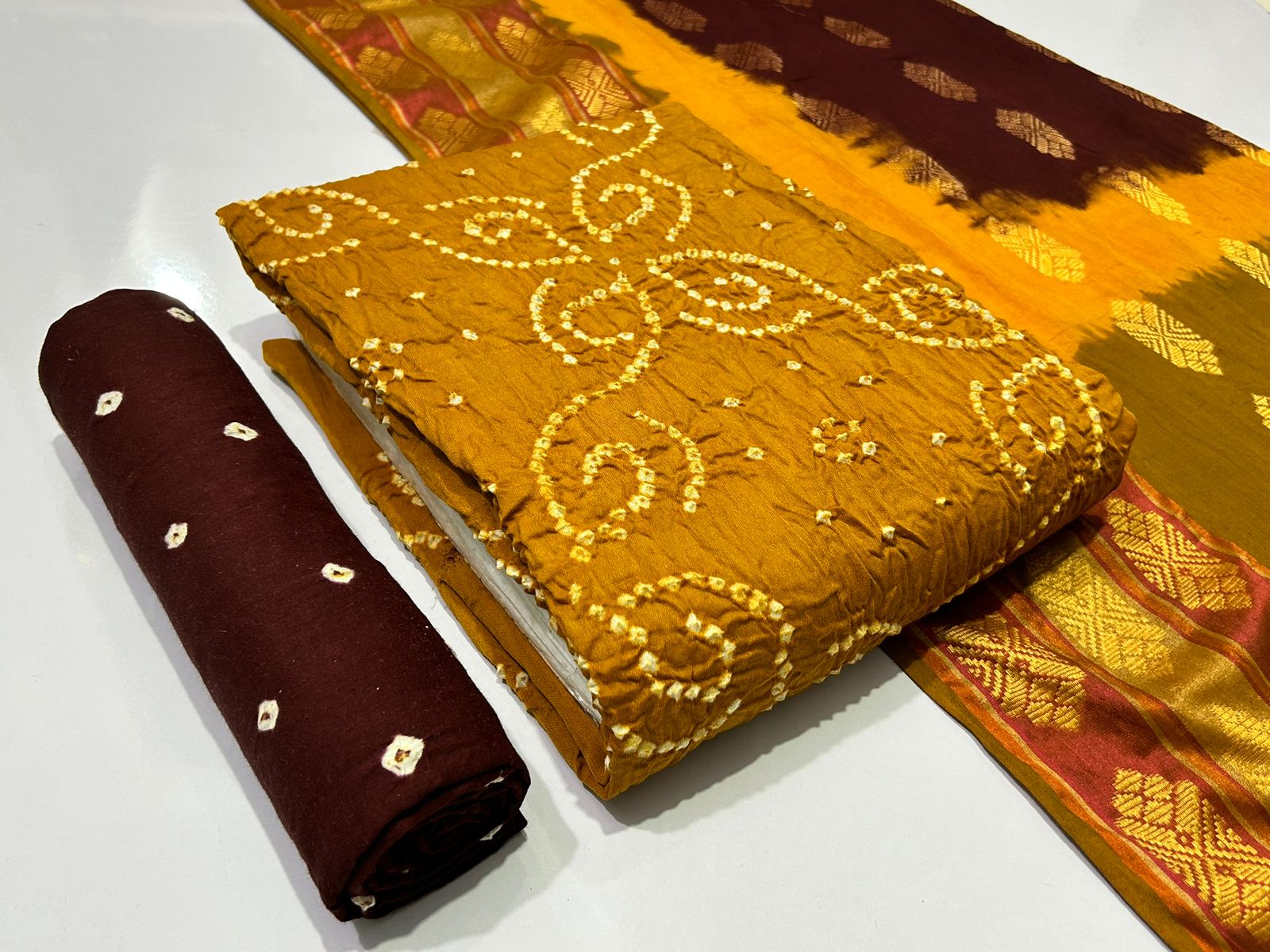 Jilani Textile bandhani vol 3 Satin Cotton Bandhani Dress Material Manufacturer In Jetpur - jilaniwholesalesuit