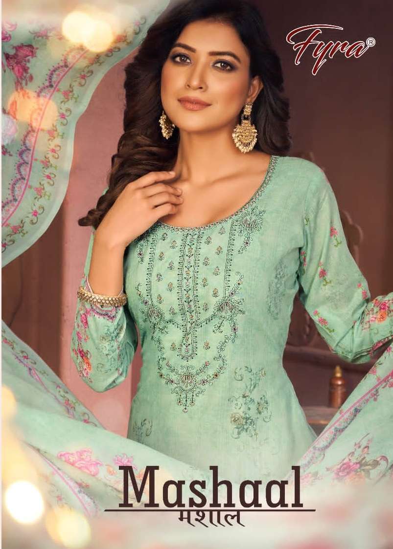 Fyra Designing Hub Presents Mashaal Cambric Cotton With Embroidery Work Salwar Suits For Women