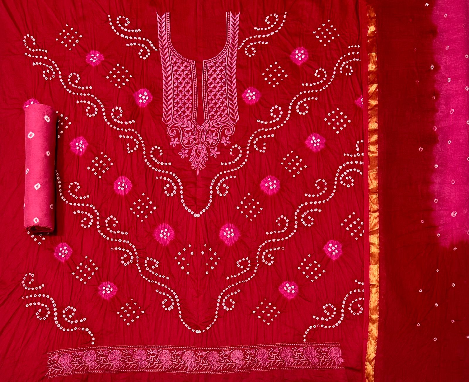 Poonam sarees Cotton Sartin Mirror Work With Bandhani Work Dress Material  at Rs 525/set in Jetpur Navagadh