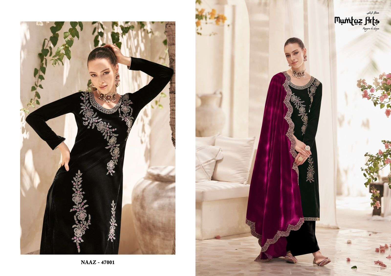 Mumtaz arts Naaz Velvet With Embroidery Work Winter Suits At Wholesale Rate - jilaniwholesalesuit