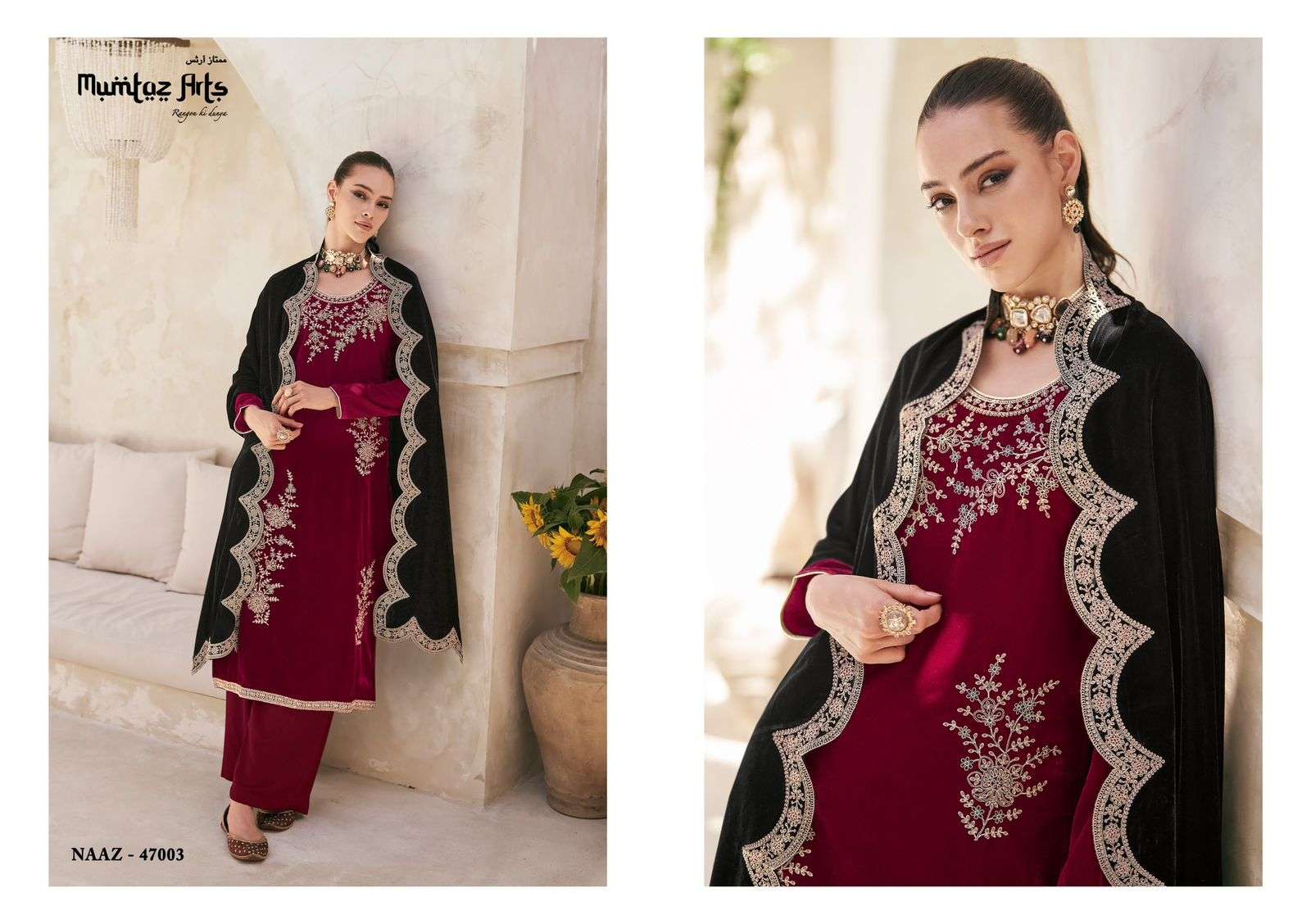 Mumtaz arts Naaz Velvet With Embroidery Work Winter Suits At Wholesale Rate - jilaniwholesalesuit