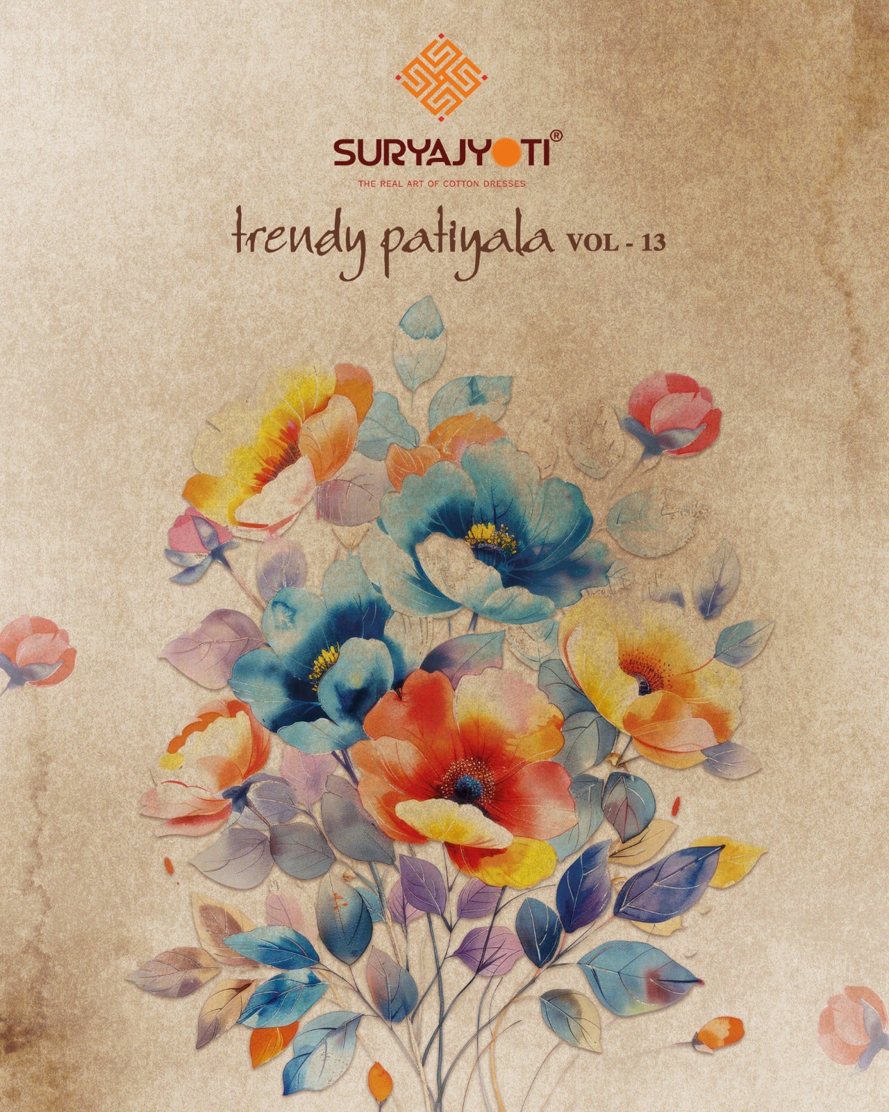 Suryajyoti trendy patiyala vol 13 cotton printed dress material suppliers in Surat